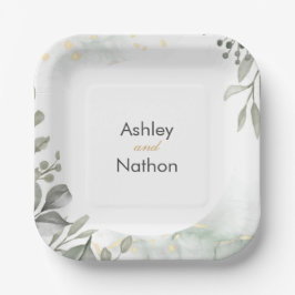 Eucalyptus groen & goud aquarel Bruiloft Papieren Bordje