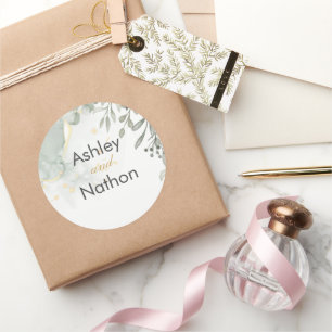 Eucalyptus groen & goud aquarel Bruiloft Ronde Sticker