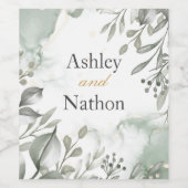 Eucalyptus groen & goud aquarel Bruiloft Wijn Etiket (Enkel label)