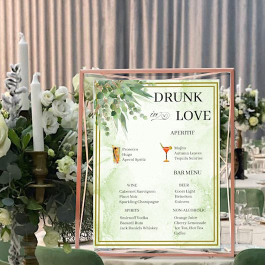 Eucalyptus Groen Goud Bladgroen Bruiloft Bar Menu Poster