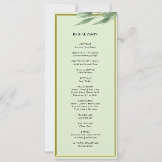 Eucalyptus Groen Goud Bladgroen Trouwprogramma (Achterkant)
