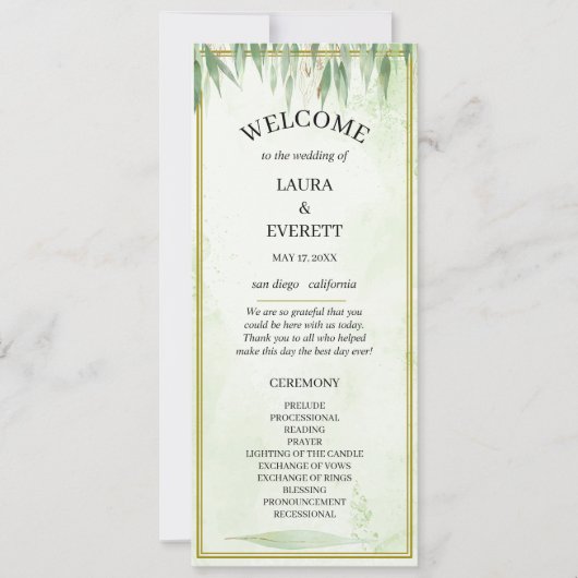 Eucalyptus Groen Goud Bladgroen Trouwprogramma (Voorkant)