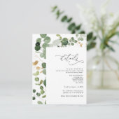 Eucalyptus groen goud bruiloft details behuizing informatiekaartje (Staand voorkant)