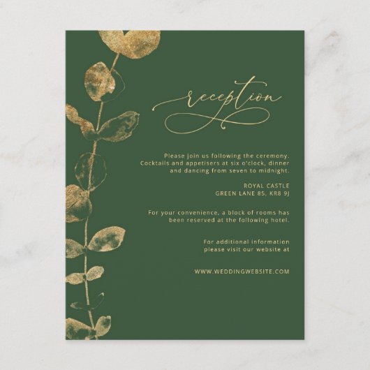 Eucalyptus groen goud bruiloft details behuizing informatiekaartje (Voorkant)