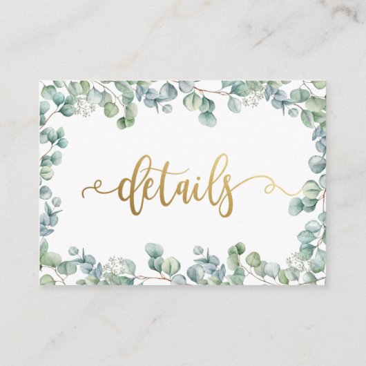 Eucalyptus groen goud bruiloft details info informatiekaartje (Achterkant)