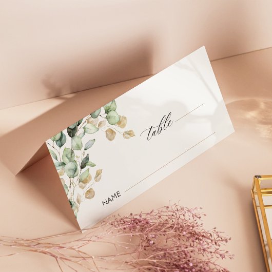 Eucalyptus groen & goud bruiloft foto gevouwen plaatskaartje