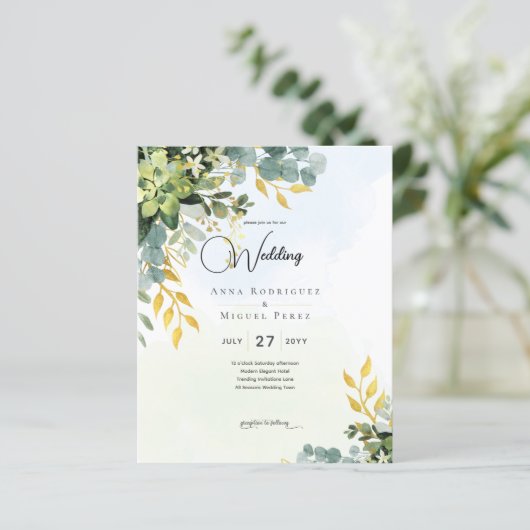 Eucalyptus groen goud bruiloft uitnodigen groen (Staand voorkant)