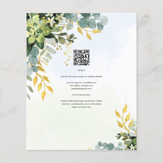 Eucalyptus groen goud bruiloft uitnodigen groen (Achterkant)