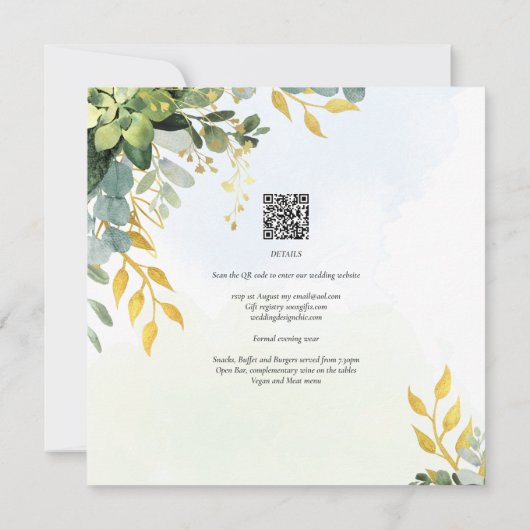 Eucalyptus groen goud bruiloft uitnodigen groen kaart (Achterkant)