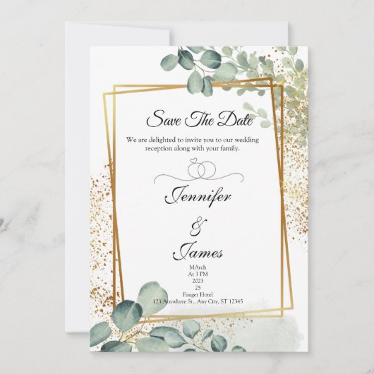 Eucalyptus groen goud bruiloft uitnodiging (Voorkant)