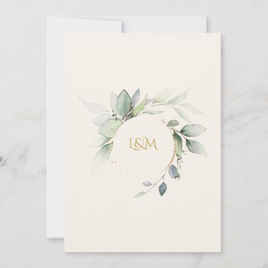 Eucalyptus groen & goud Ecru bruiloft uitnodiging (Achterkant)