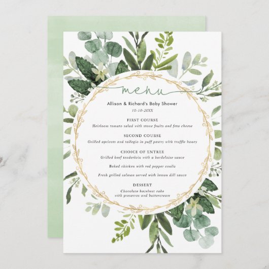 Eucalyptus groen goud eenvoudige elegante menu (Voorkant / Achterkant)