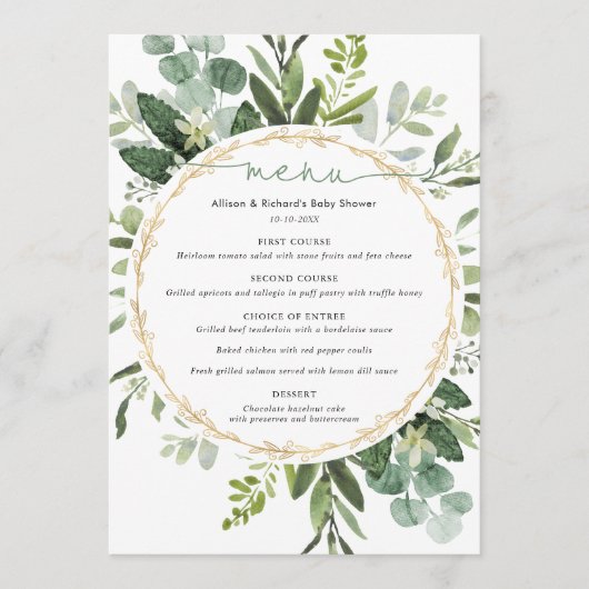Eucalyptus groen goud eenvoudige elegante menu (Voorkant)