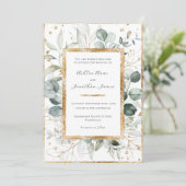 Eucalyptus groen goud elegante bruiloft kaart (Staand voorkant)