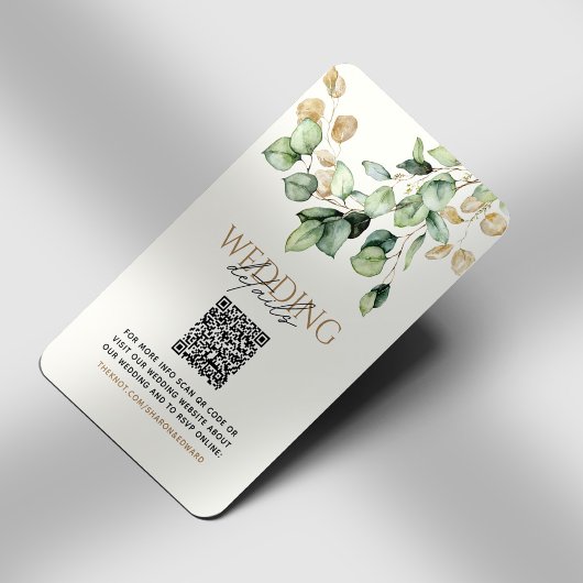 Eucalyptus Groen & Goud Foto QR Code Huwelijk RSVP Informatiekaartje