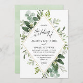 Eucalyptus groen goud geometrische moderne bruilof kaart (Voorkant / Achterkant)