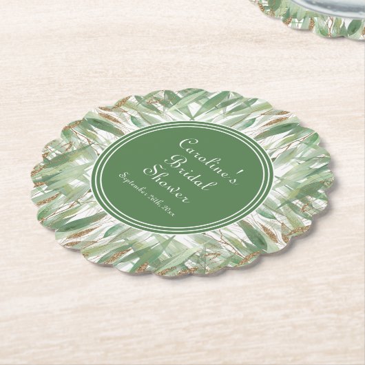 Eucalyptus Groen Goud Glitter Bladeren Bruiloft Fe Kartonnen Onderzetters (Gekanteld)