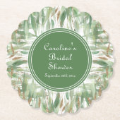 Eucalyptus Groen Goud Glitter Bladeren Bruiloft Kartonnen Onderzetters (Voorkant)