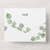 Eucalyptus groen & goud klassieke bruiloft all in one uitnodiging (Achterkant)