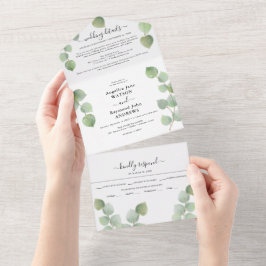 Eucalyptus groen & goud klassieke trouwdag all in one uitnodiging