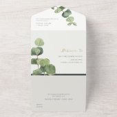 EUCALYPTUS GROEN GOUD LOOF WATERVERF TROUW  ALL IN ONE UITNODIGING (Buitenkant)