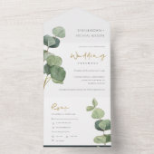 EUCALYPTUS GROEN GOUD LOOF WATERVERF TROUW  ALL IN ONE UITNODIGING (Binnen)