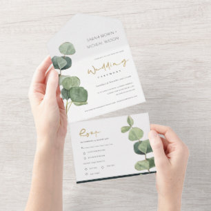 EUCALYPTUS GROEN GOUD LOOF WATERVERF TROUW  ALL IN ONE UITNODIGING