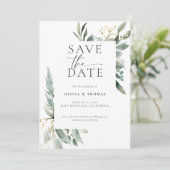 Eucalyptus groen goud moderne elegante bruiloft save the date (Staand voorkant)