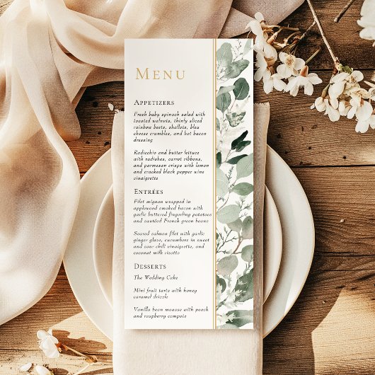 Eucalyptus groen goud moderne salie groen bruiloft menu