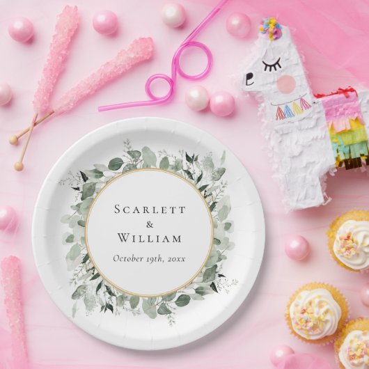 Eucalyptus groen goud salie groen bruiloft papieren bordje (Feest)