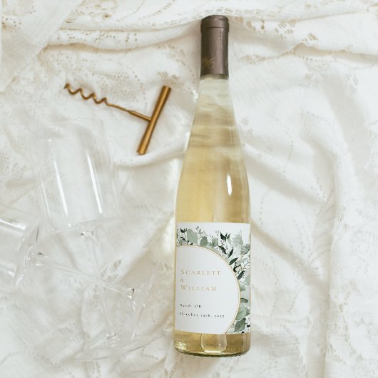 Eucalyptus groen goud salie groen bruiloft wijn etiket