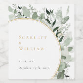Eucalyptus groen goud salie groen bruiloft wijn etiket (Enkel label)