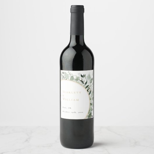 Eucalyptus groen goud salie groen bruiloft wijn etiket (Voorkant)