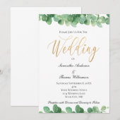 Eucalyptus Groen Goud Script Elegante Trouw Kaart (Voorkant / Achterkant)