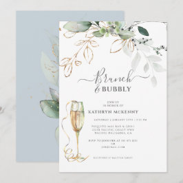 Eucalyptus Groen Goud Stof Blauw Bruidsfeest Kaart