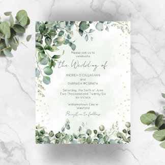 Eucalyptus Groen & Goud Trouw Uitnodiging 1001
