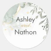 Eucalyptus groen & goud waterverf Huwelijk Ronde Sticker (Voorkant)