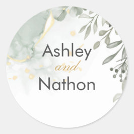 Eucalyptus groen & goud waterverf Huwelijk Ronde Sticker