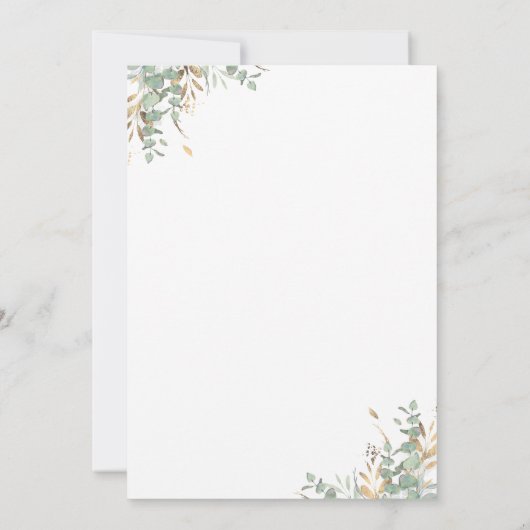 Eucalyptus groen gouden ballon elegante bruiloft kaart (Achterkant)