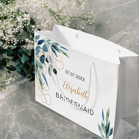 Eucalyptus groen gouden bruidsmeisje groot cadeauzakje