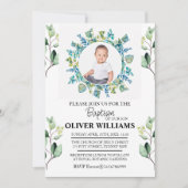 Eucalyptus groen gouden doop FOTO uitnodiging (Voorkant)