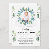 Eucalyptus groen gouden doop FOTO uitnodiging (Voorkant / Achterkant)