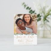 Eucalyptus groen gouden foto de datum opslaan aankondigingskaart (Staand voorkant)