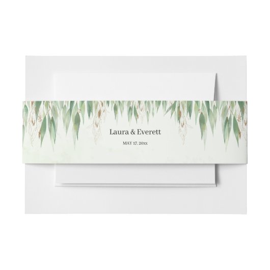Eucalyptus groen gouden gebladerte uitnodigingen wikkel (Voorkant Voorbeeld)
