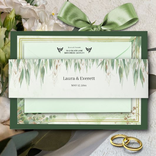 Eucalyptus groen gouden gebladerte uitnodigingen wikkel