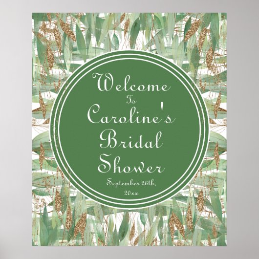Eucalyptus Groen Gouden Glitter Bruids Welkom Poster (Voorkant)