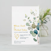 Eucalyptus groen gouden QR code bruiloft uitnodige Folie Feestdagenkaart (Staand Voorkant)