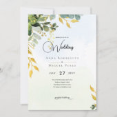 Eucalyptus Groen Gouden Trouw Uitnodiging Groene B (Voorkant)