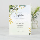 Eucalyptus Groen Gouden Trouw Uitnodiging Groene B (Staand voorkant)