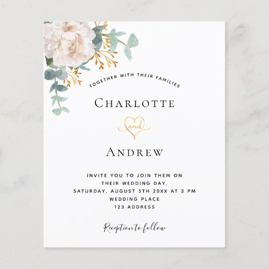 Eucalyptus groen gouden trouwbudget uitnodiging flyer (Voorkant)